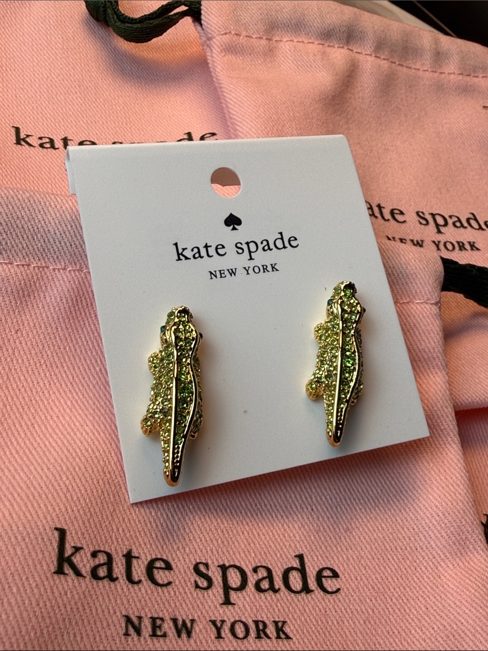 kate spade Gold and Green Alligator Stud Earrings - Picture 3 of 3